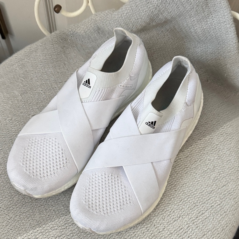 Adidas White Criss-Cross Slip-On Shoes